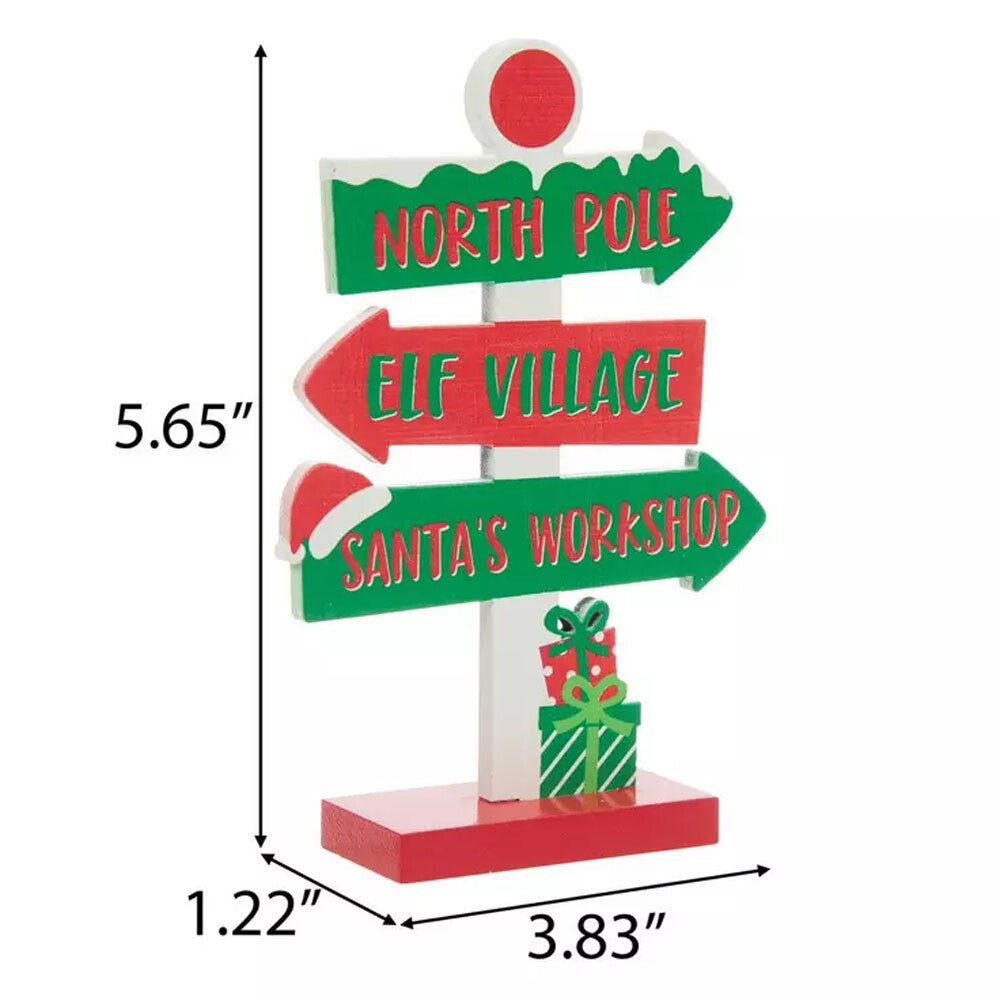 HL Christmas Decor - Red Green North Pole Direction Mini Sign