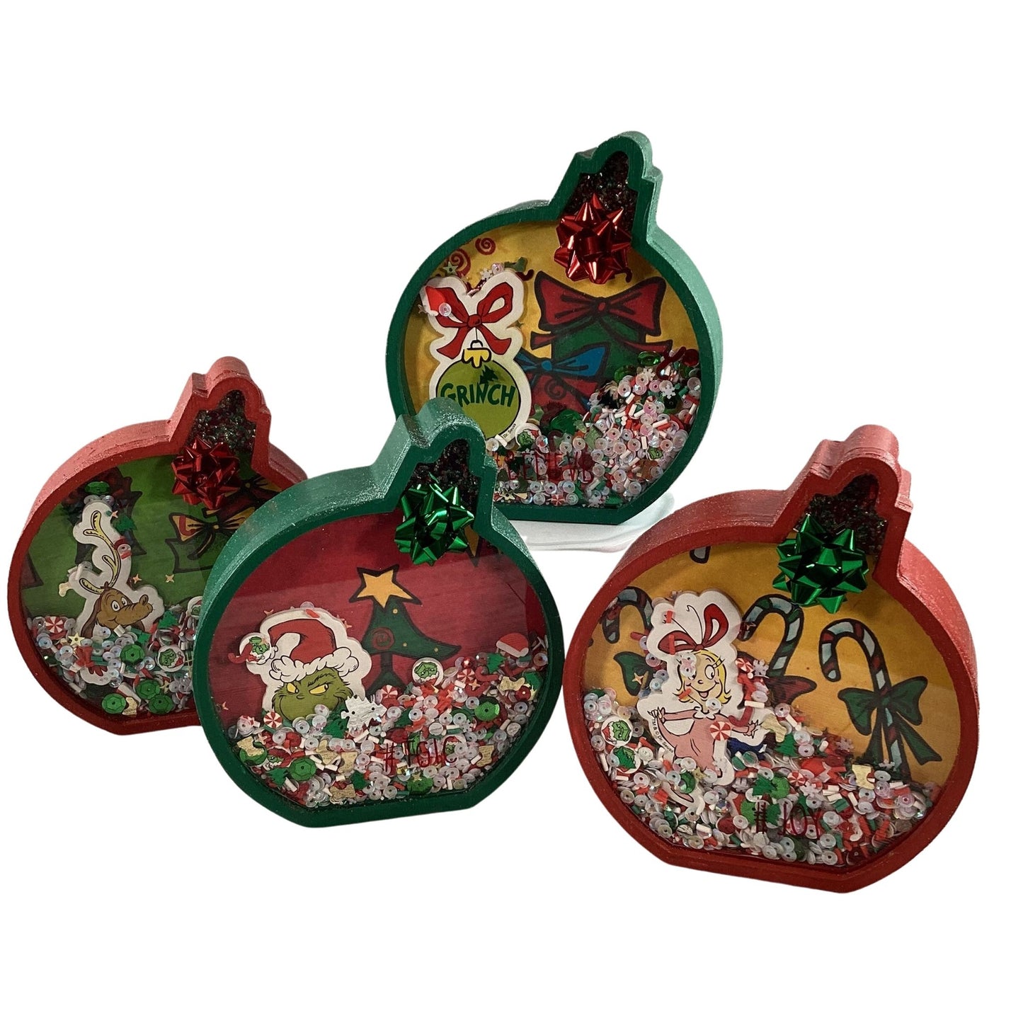 Christmas Decor - Whimsy Ornament Bulbs Chunky Wood Shaker Sitters 4pc