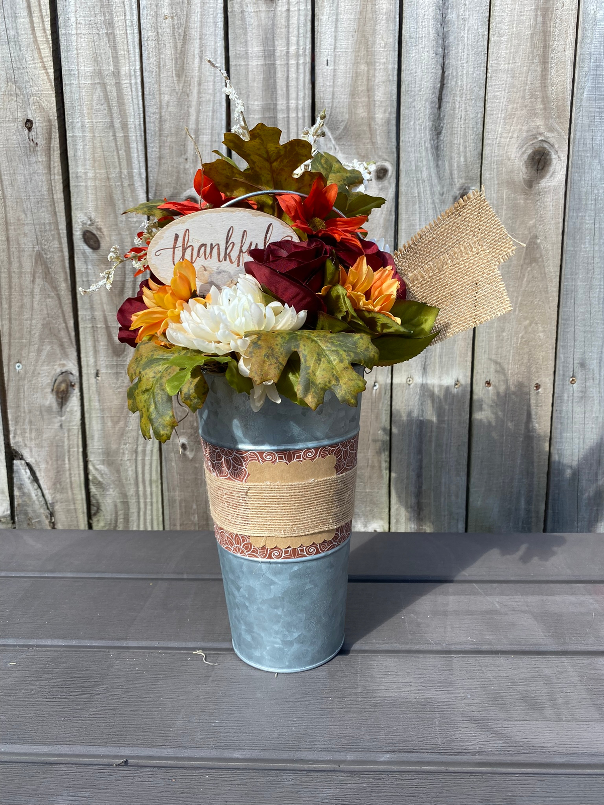 AGD Fall Decor  – Thankful Galvanized Metal Floral Centerpiece