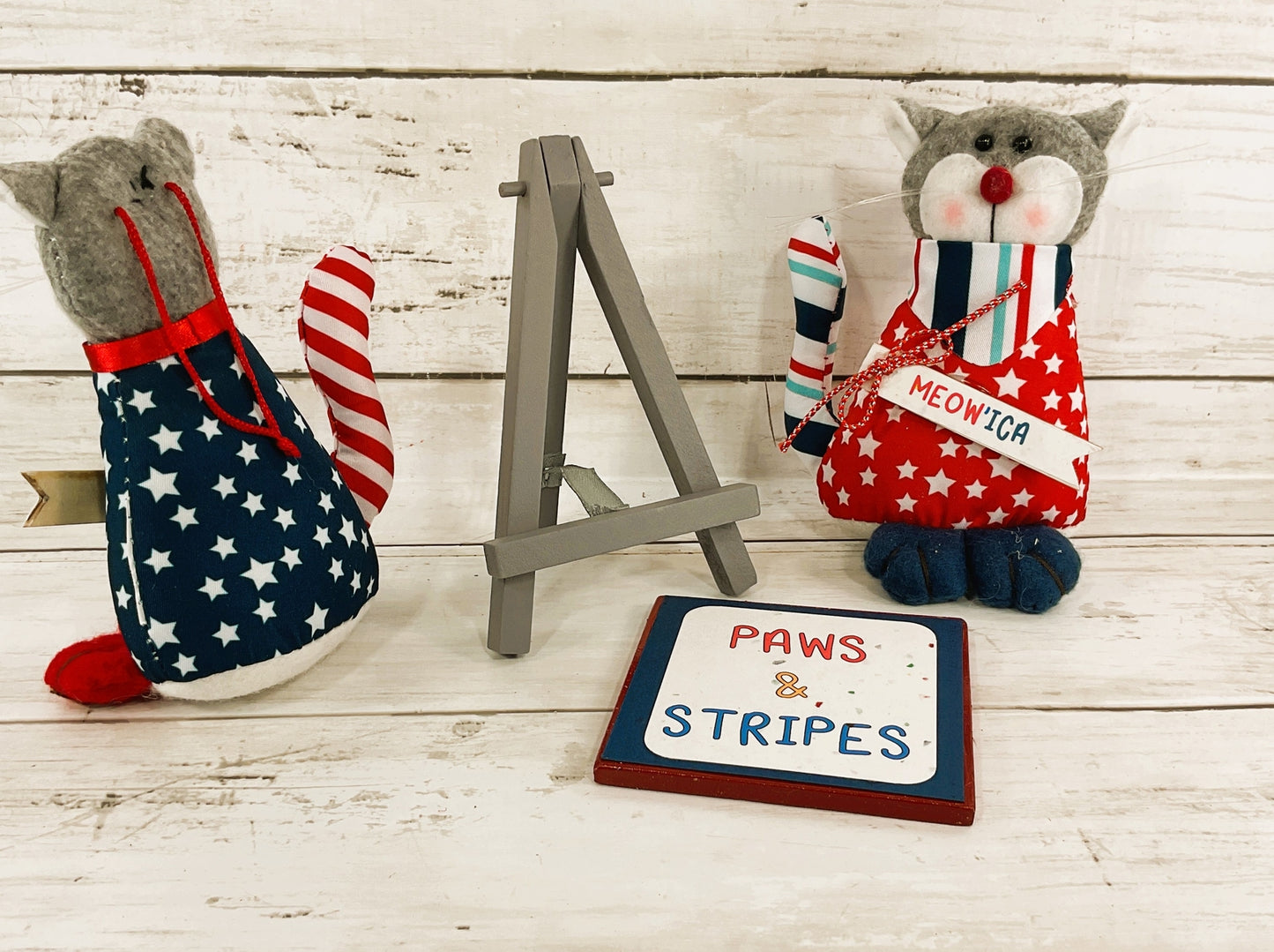 AGD Patriotic Decor- Funny Cat Theme July 4th Sitters and Sign 3pc Set