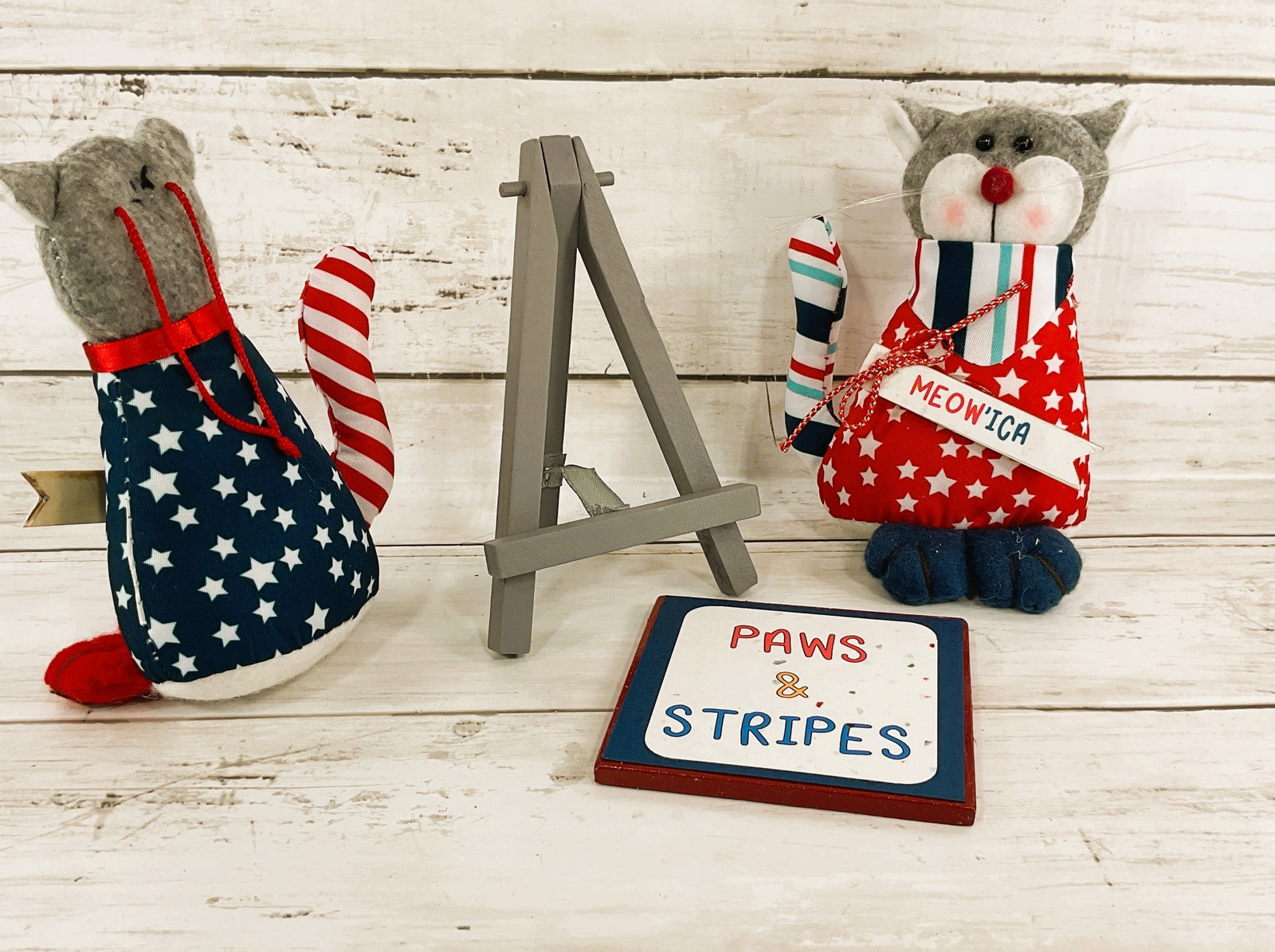 AGD Patriotic Decor- Funny Cat Theme July 4th Sitters and Sign 3pc Set