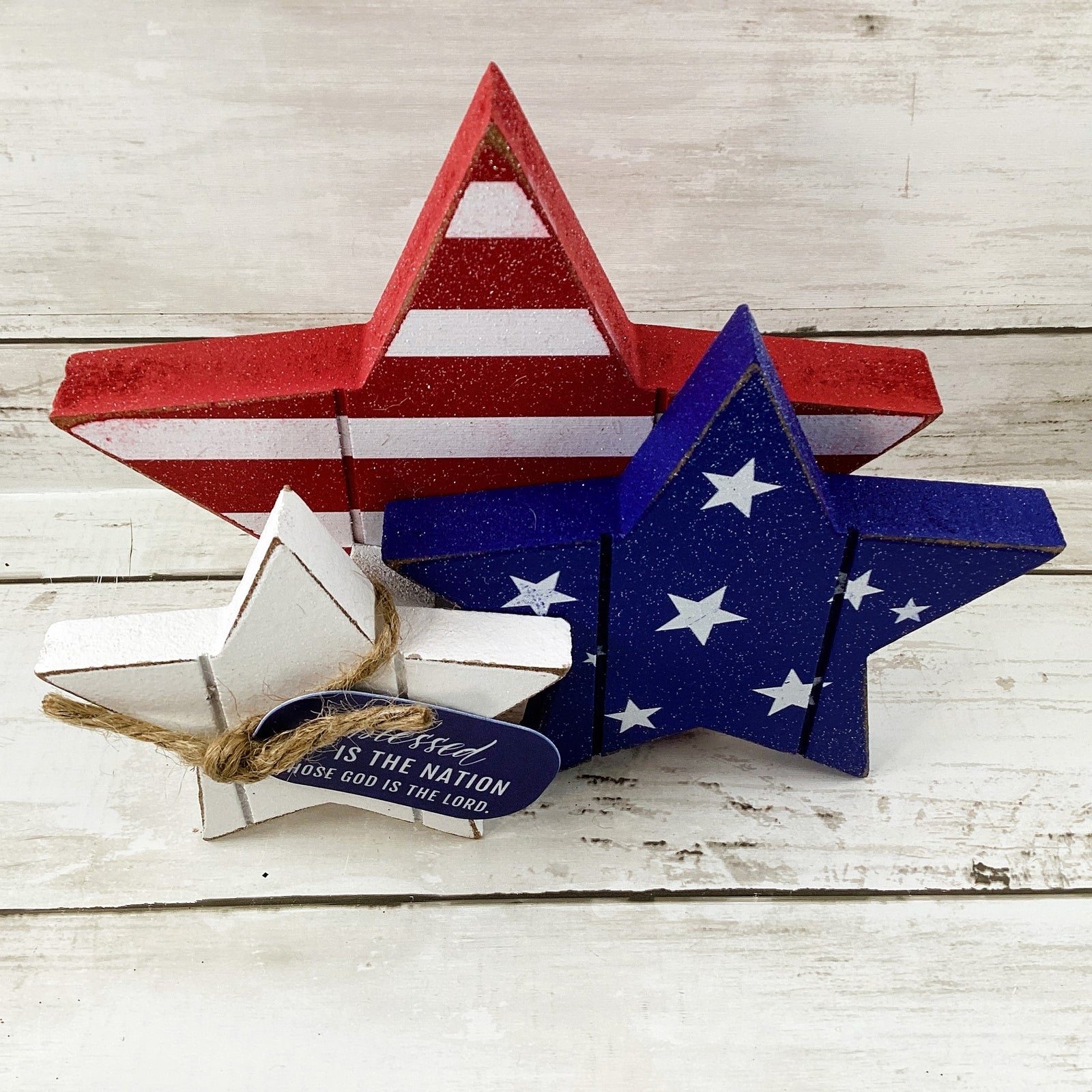 AGD Patriotic Decor - Blessed National God is Lord Wood Stars
