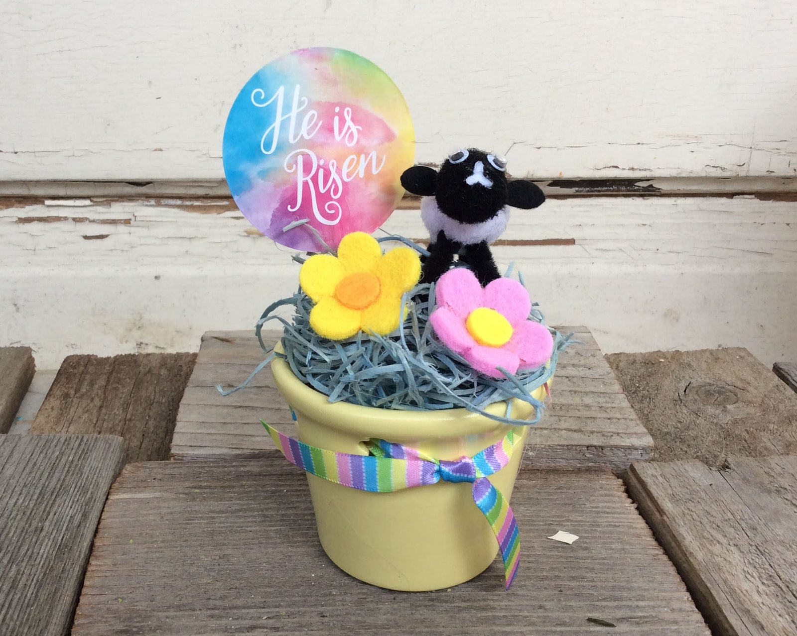 AGD Easter Decor - He is Risen Felt Flowers and Lamb Display
