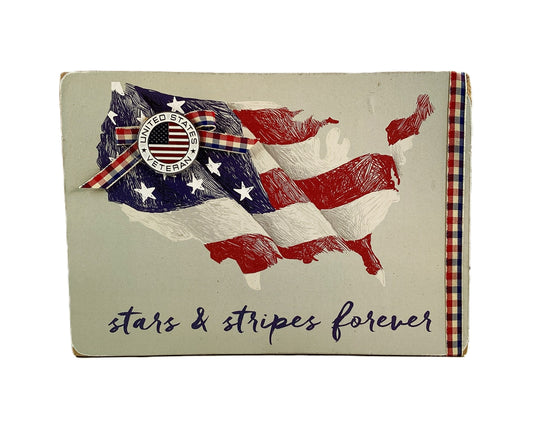AGD Patriotic Decor - US Veteran Stars & Stripes Forever Wood Box Sign