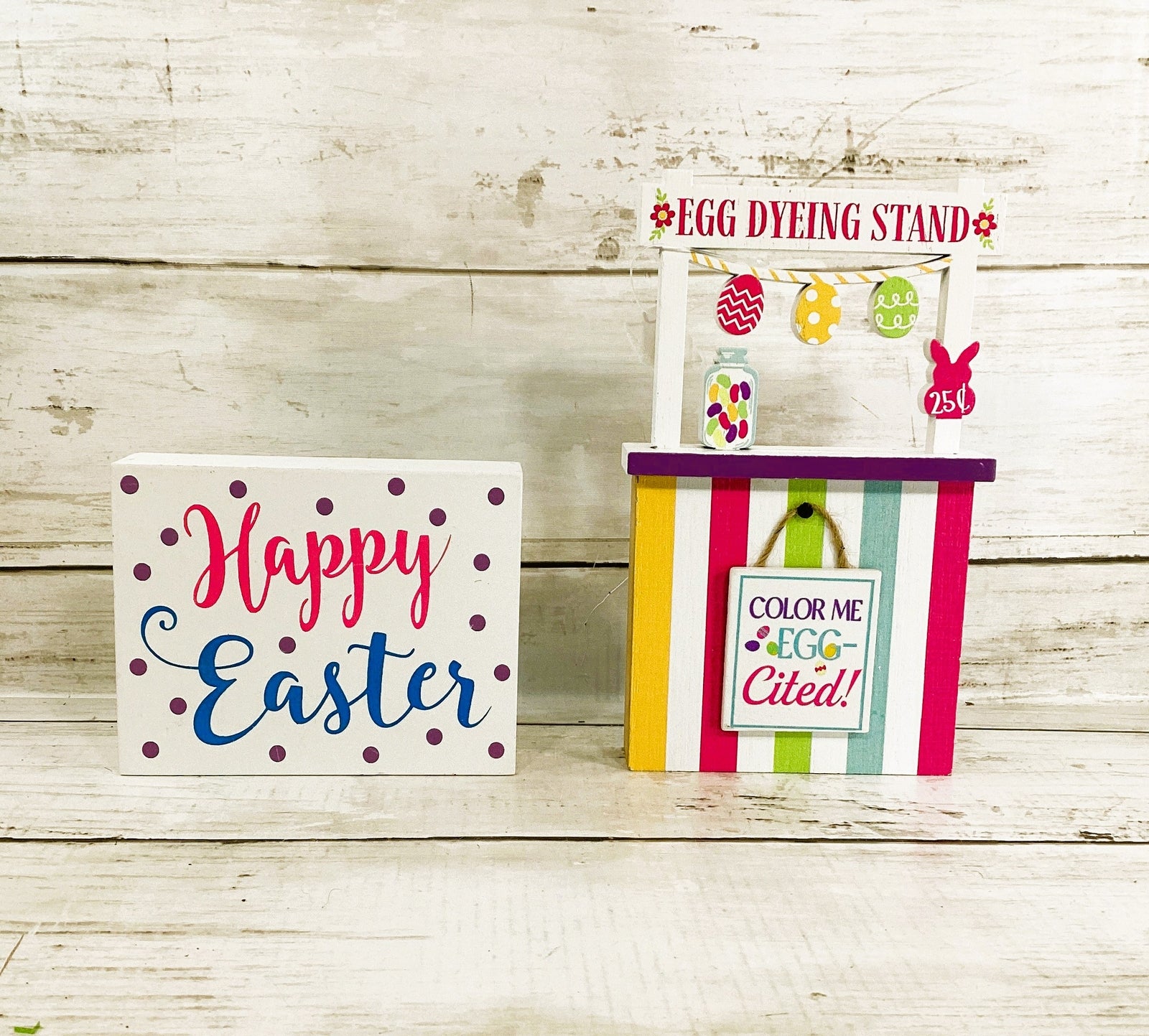 HL Easter Decor - Bright Egg Stand Booth Tier Block Sign 2pc