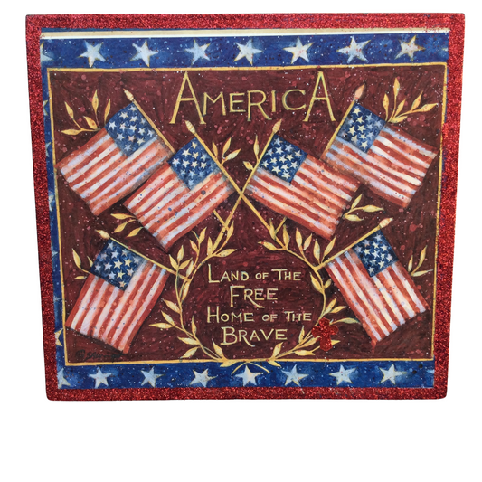 AG Designs Patriotic Decor – Wood Box Sitter Sign – Land Free Home Brave