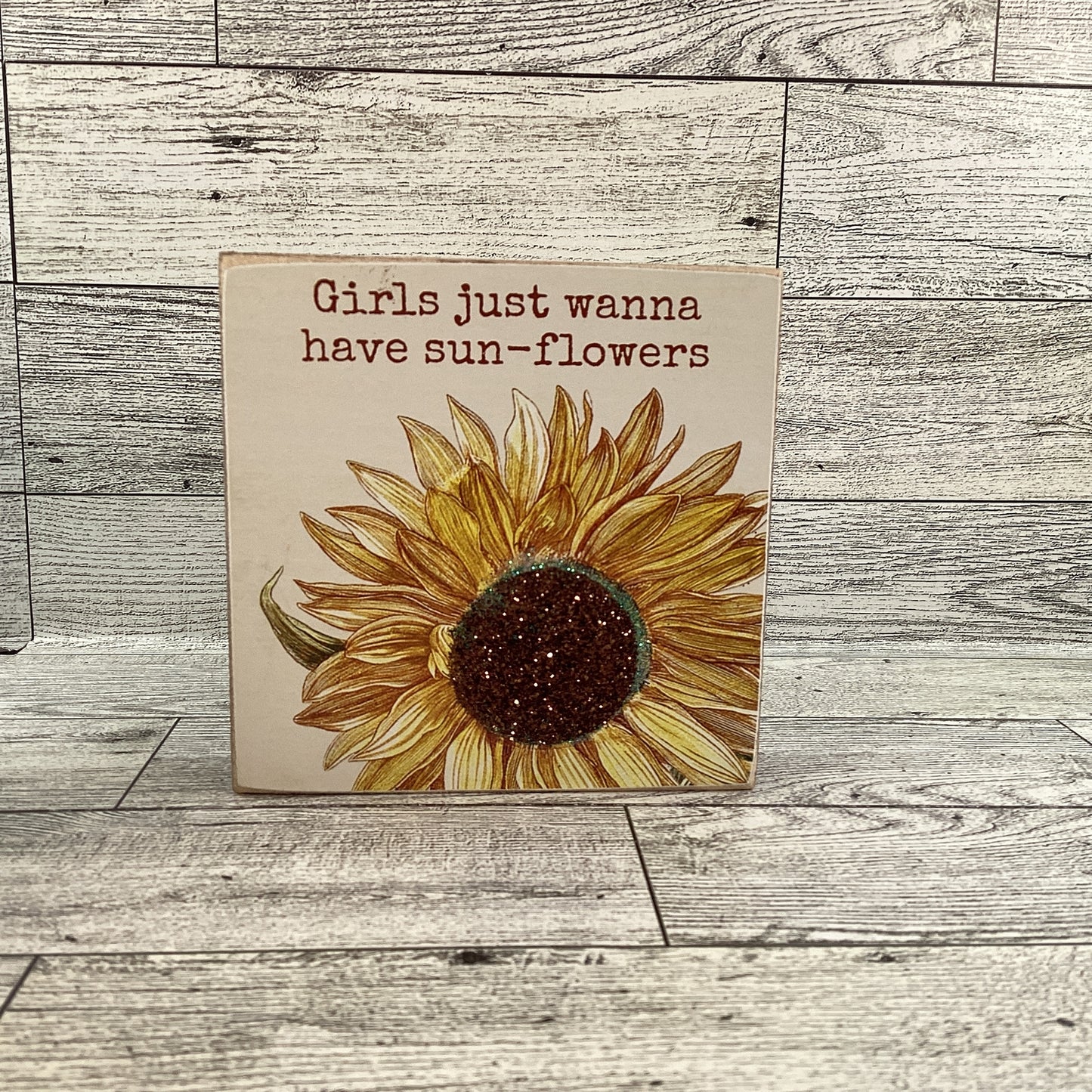 AGD Summer Decor - Girls Just Wanna Have Sunflower Chunky Wood 2pc Set