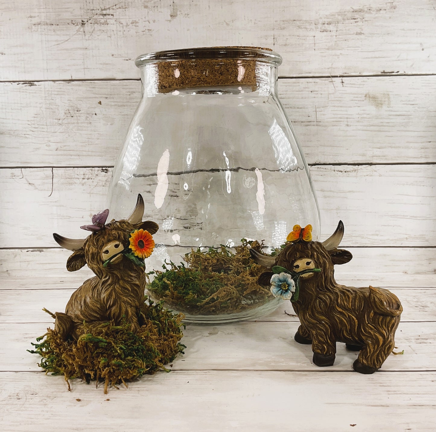 AGD Spring Decor - Lighted Terrarium Highland Cow Set