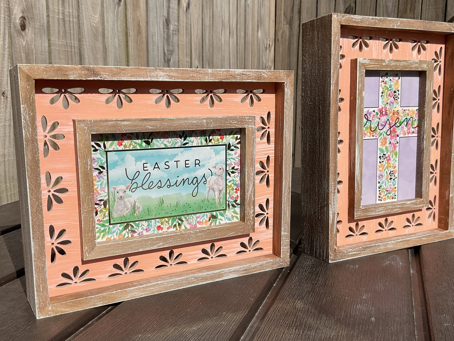 AGD Easter Decor - Risen Cross Daisy Flower Cut-Out Box Sign 2pc Set