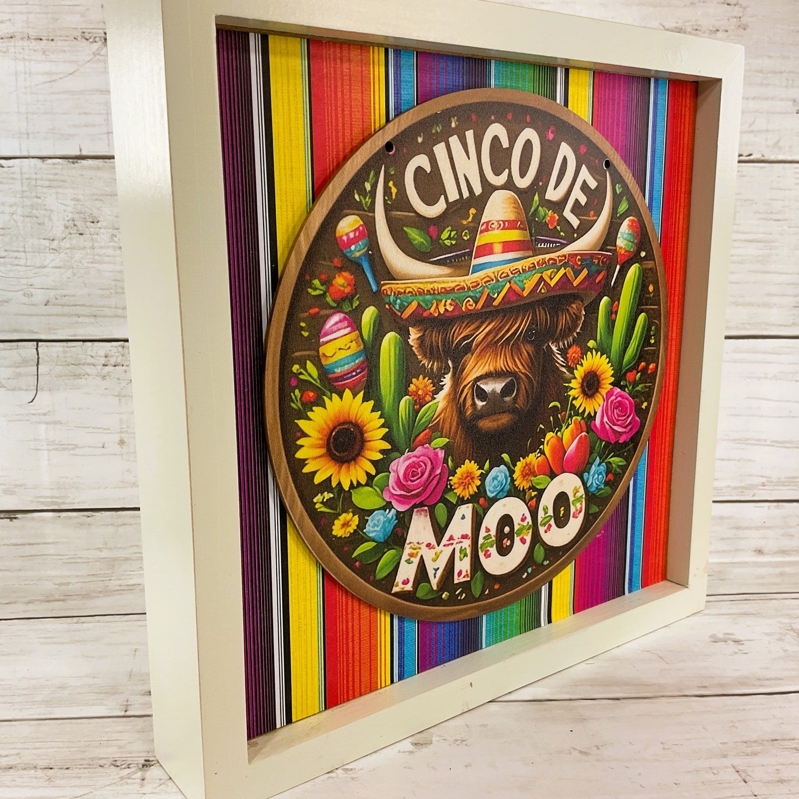 AGD Cinco De Mayo Decor - Sombrero Highland Cow Box Sign