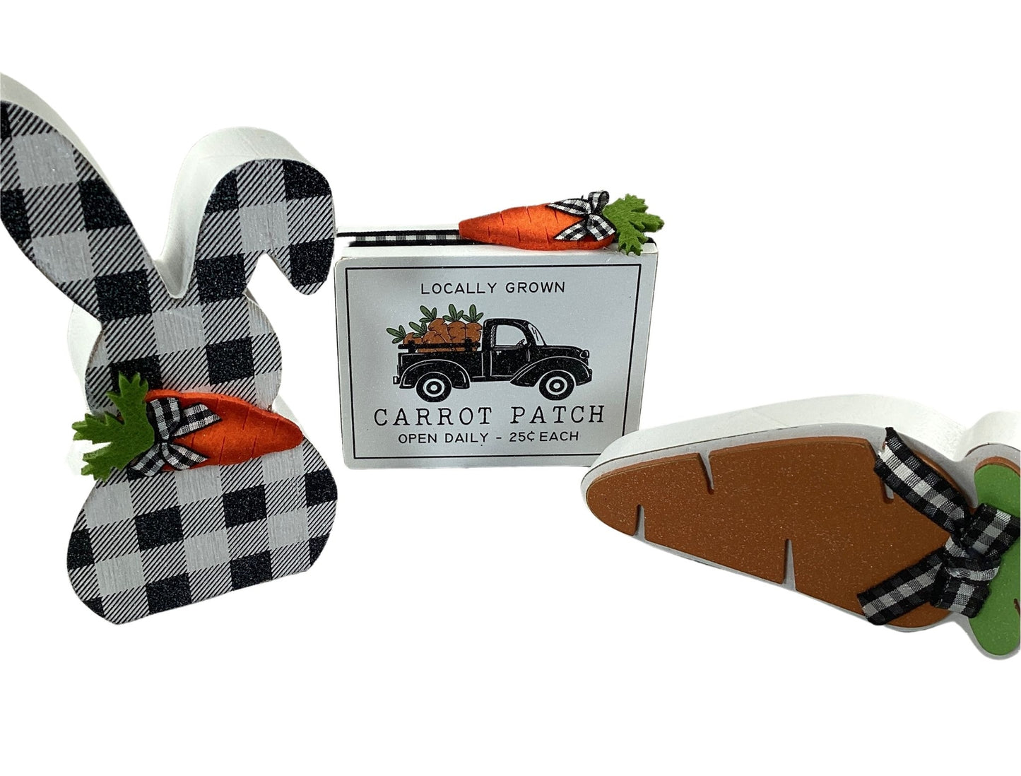 AGD Easter Decor - Chunky MDF Bunny Carrot and Truck Sign Tier Tray 3pc