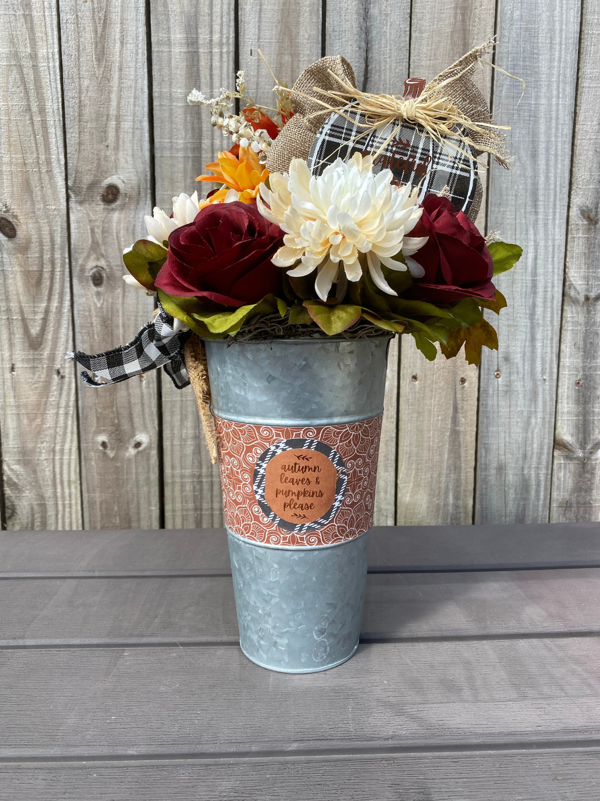 AGD Fall Decor  – Grateful For You Galvanized Metal Floral Centerpiece