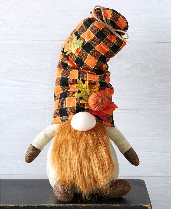 LC Fall Decor - Mr. Harvest Autumn Plaid Plush Large Gnome 18-inch tall
