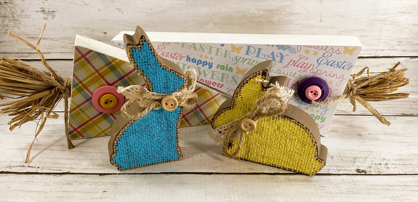 AGD Easter Decor - Spring Plaid Reversible Wood Carrot Runny Rabbit 4pc Set