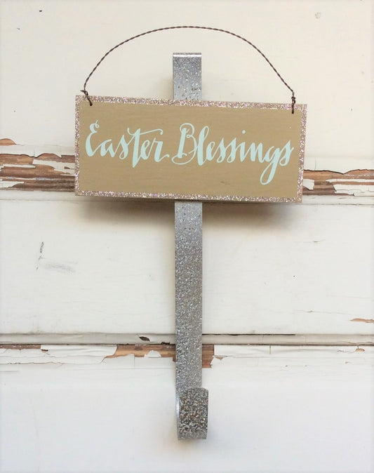 AGD Spring Easter Decor – Easter Blessings Gold Glitter Wreath Door Hanger