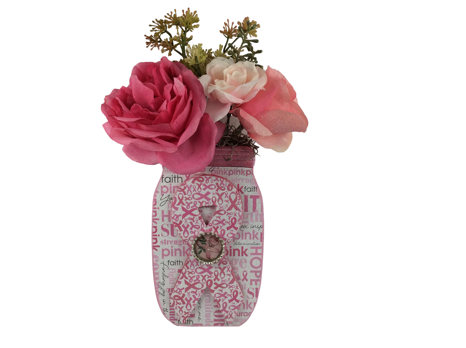 AGD Cancer Support Decor - Pink White Floral Mason Jar Display