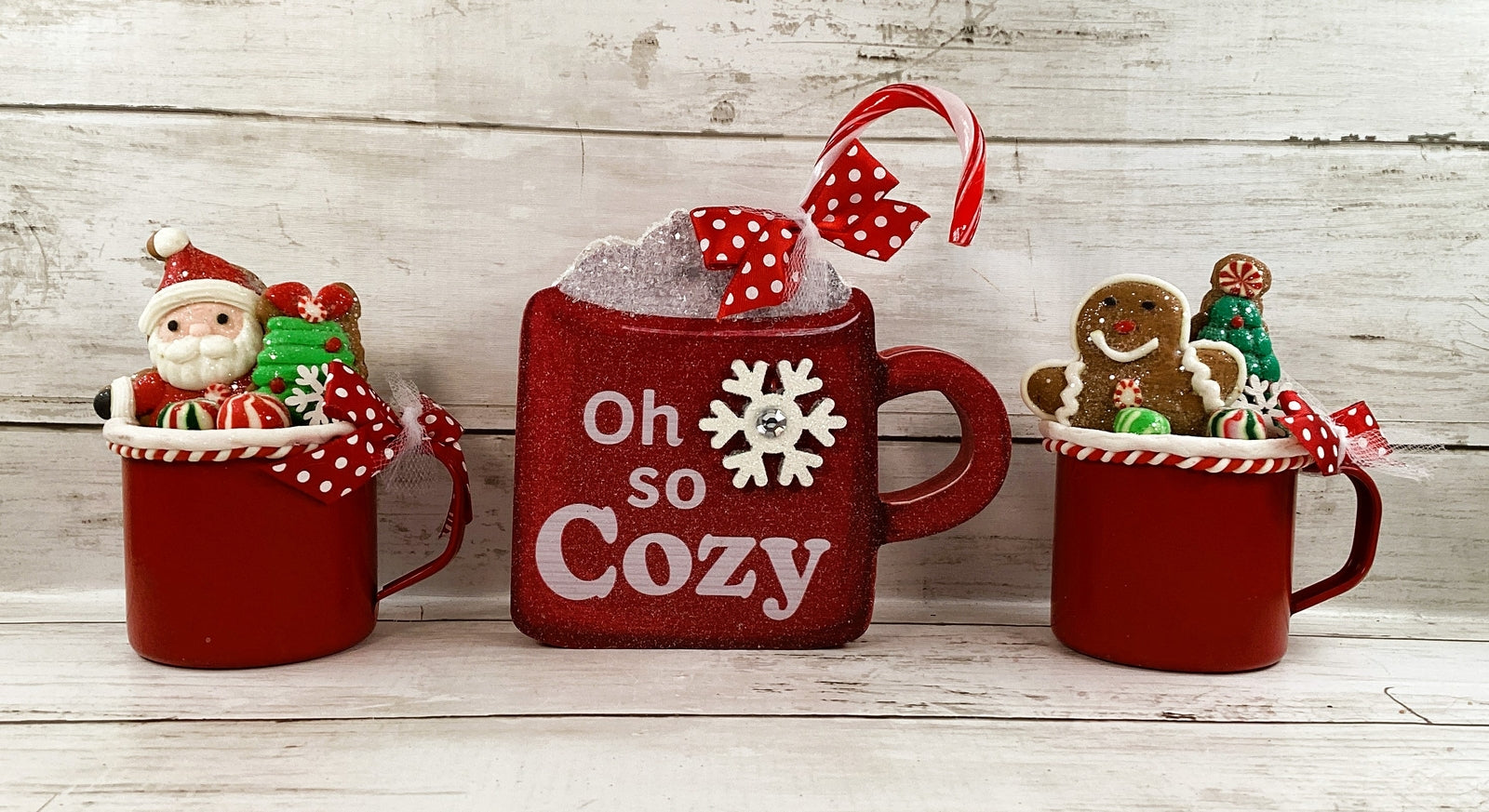 AGD Christmas Decor - Red White Santa Gingerbread Hot Chocolate Display