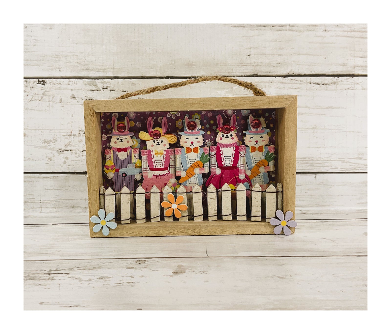 AGD Easter Decor - Bunny Nutcrackers Shadow Box Ornament Sign