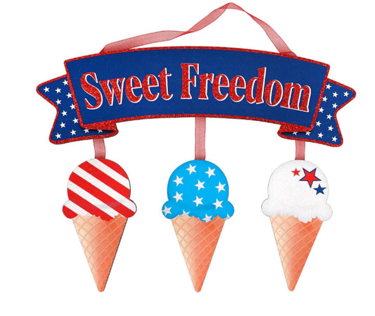 DT Patriotic Decor - Sweet Freedom Ice Cream Wall Wreath Sign 13-inch