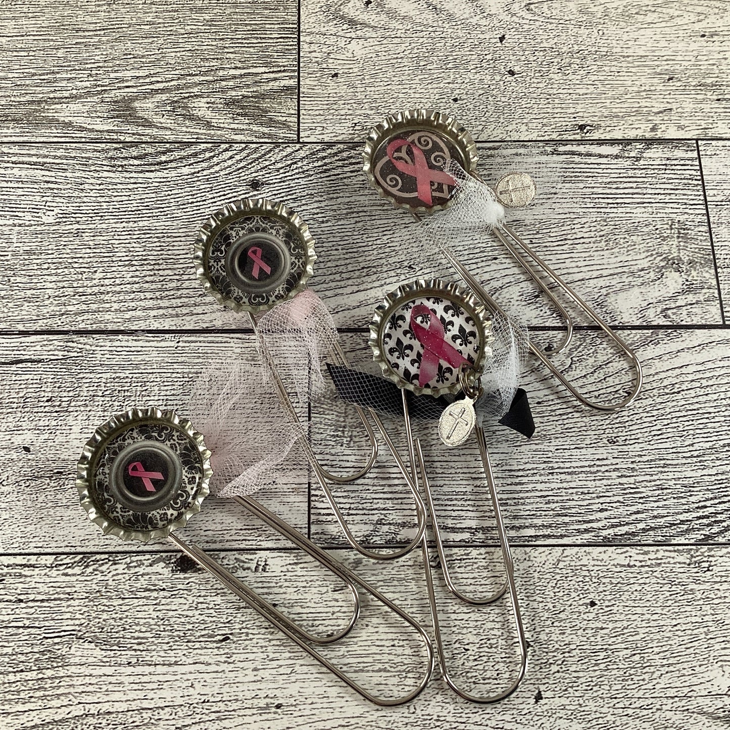 AGD Cancer Support - Pink Ribbon Bottlecap Bookmarks 4pc Set