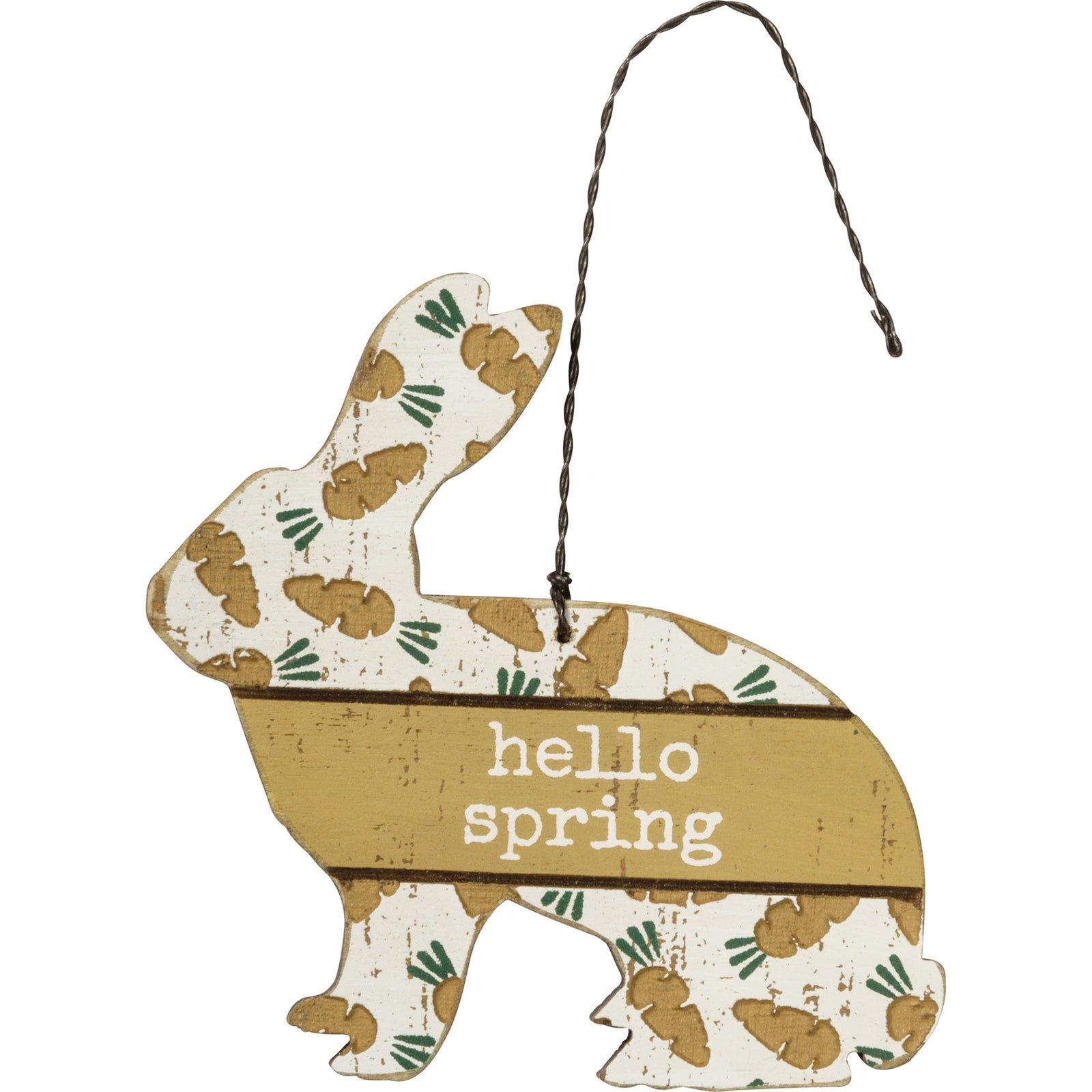 PBK  Easter Spring Decor - Wood Debossed Small Bunny Ornaments 3pc Set