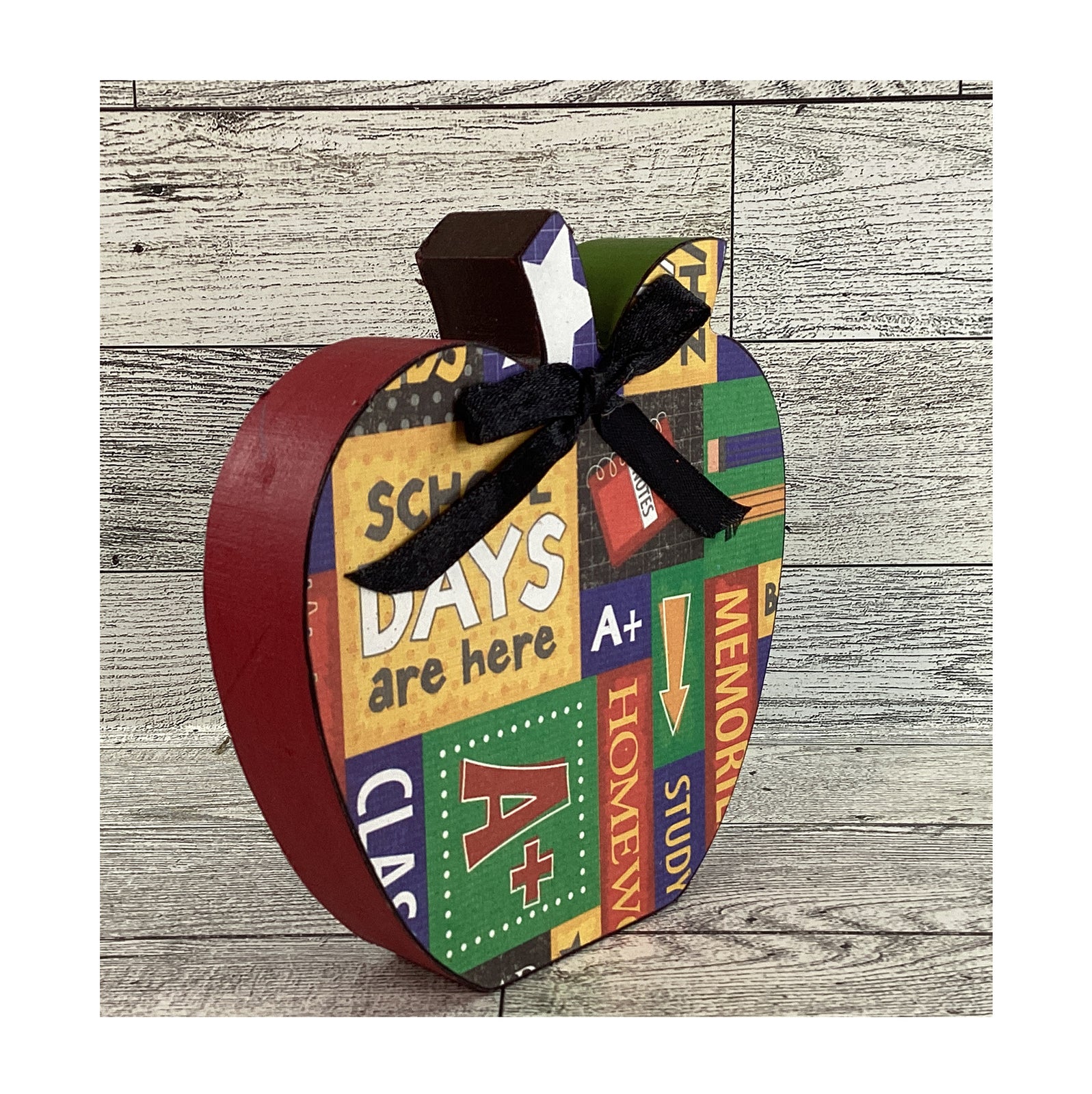 AGD Teacher Gift Decor - Love My Teacher Sign Chunky Wood Apple 2pc Set