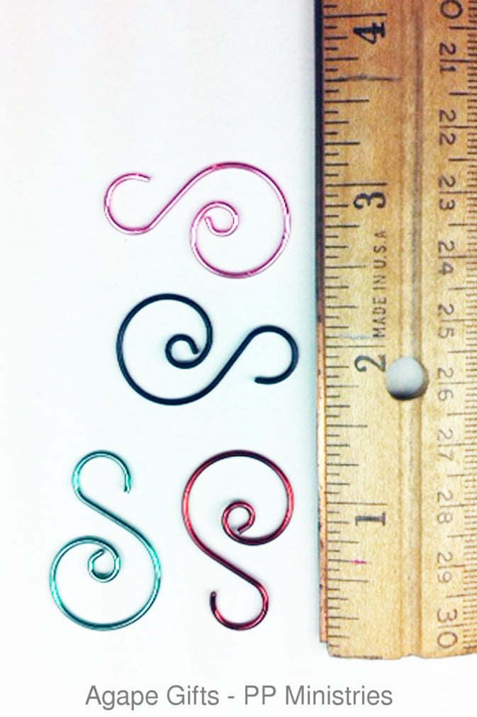 AGO Miniature Small Christmas Tree Scroll Wire Ornament Hook 1.25" 12pcs - GREEN