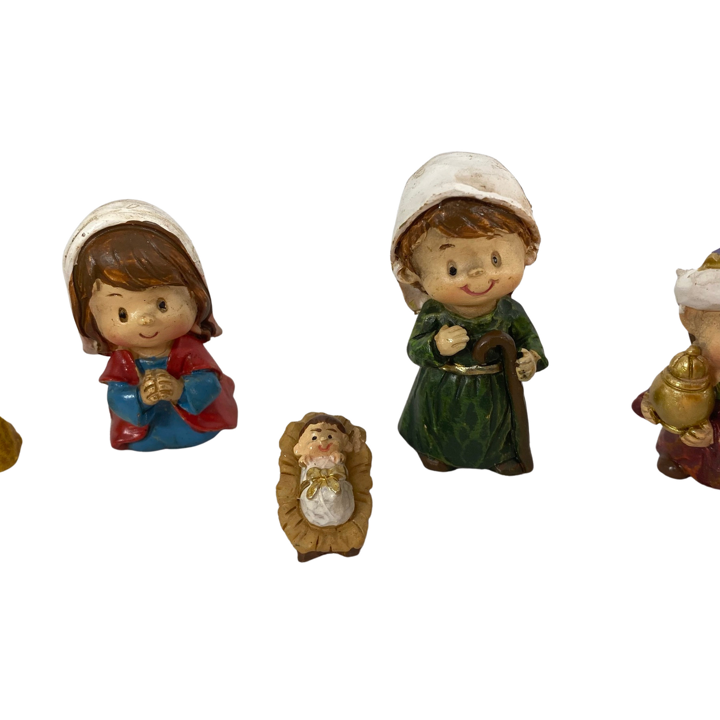 AGD Christmas Decor - Resin Children Nativity Lighted Stable Wood Manger Set