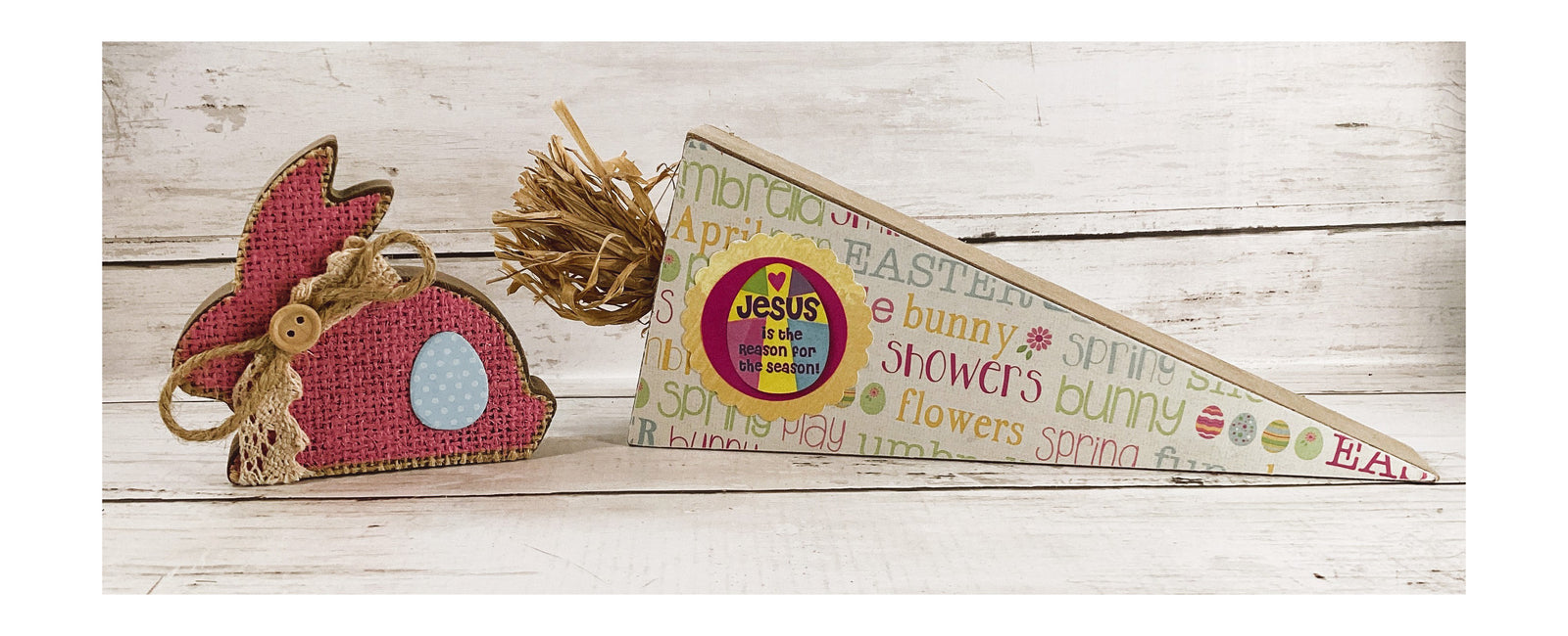 AGD Easter Decor - Jesus Reason Wood Carrot Runny Rabbit 2pc Set