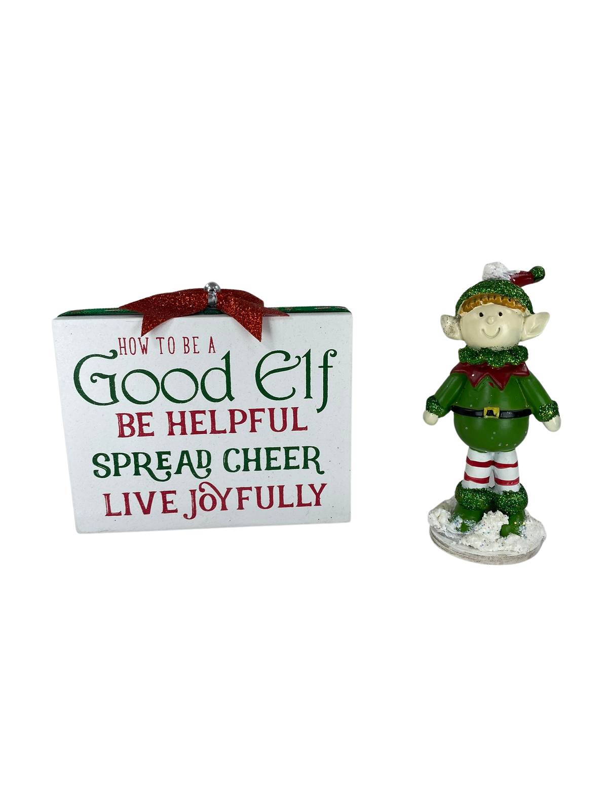 AGD Christmas Decor - Good Elf Cheer Joyfully Tier Tray Decor 2pc