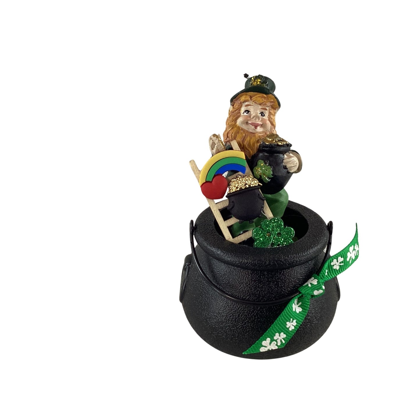 AGD St Patrick's Decor - Miniature Leprechaun Black Pot Of Gold Display