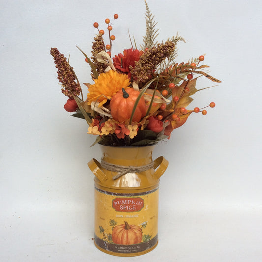 AGD Fall Decor - Pumpkin Spice Milk Can Filled Artificial Floral Display