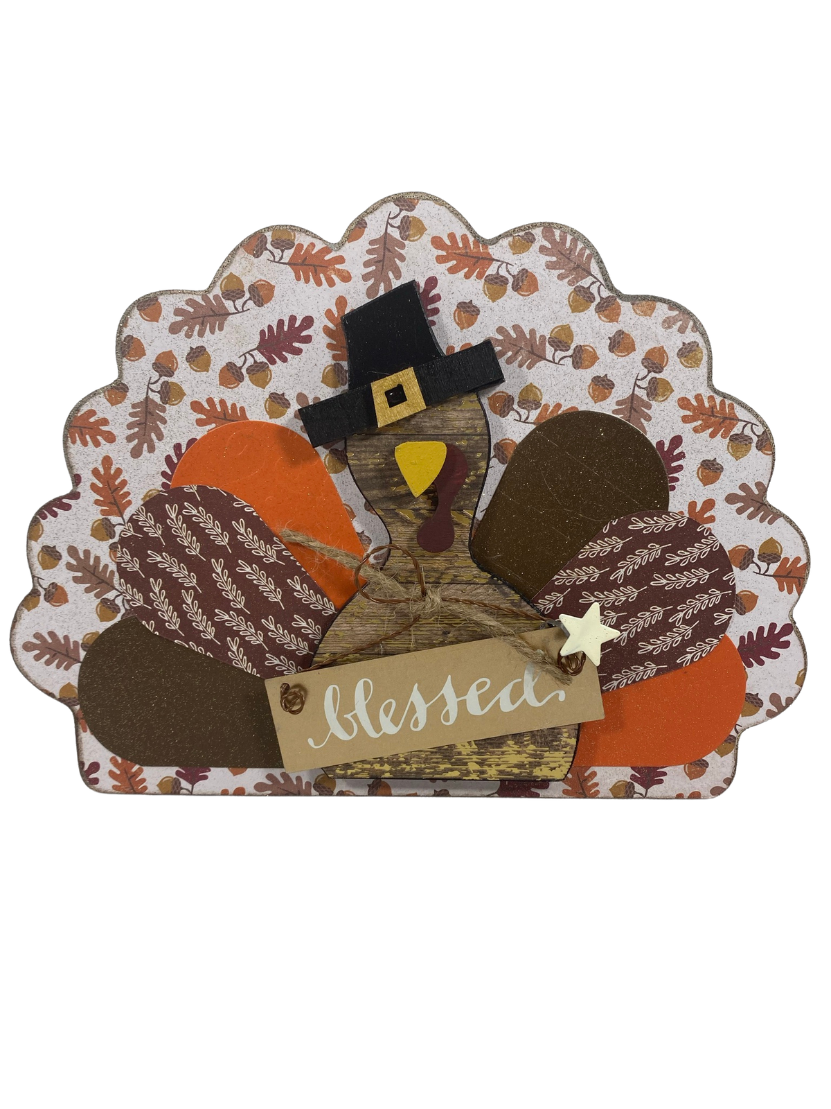 AGD Fall Decor - Reversible Blessed Chunky Wood Turkey Sign