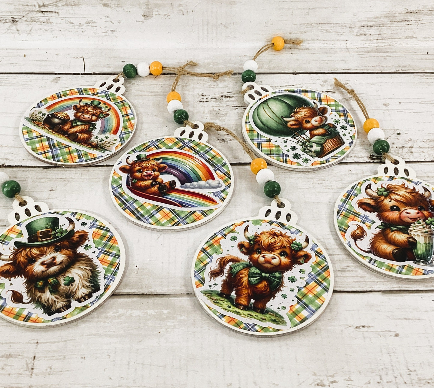 AGD St Patrick's Decor - Cute Highland Cow Ornaments 6pc Set