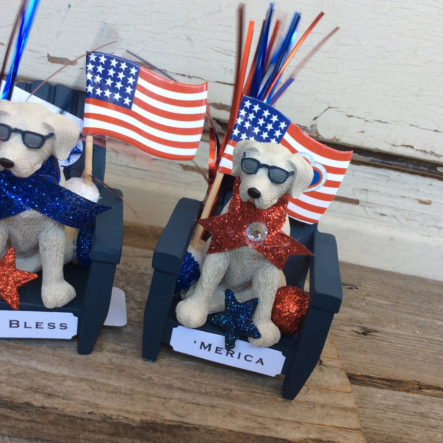GD Patriotic Decor - God Bless & 'Merica Resin Summer Dog Decor 2pc