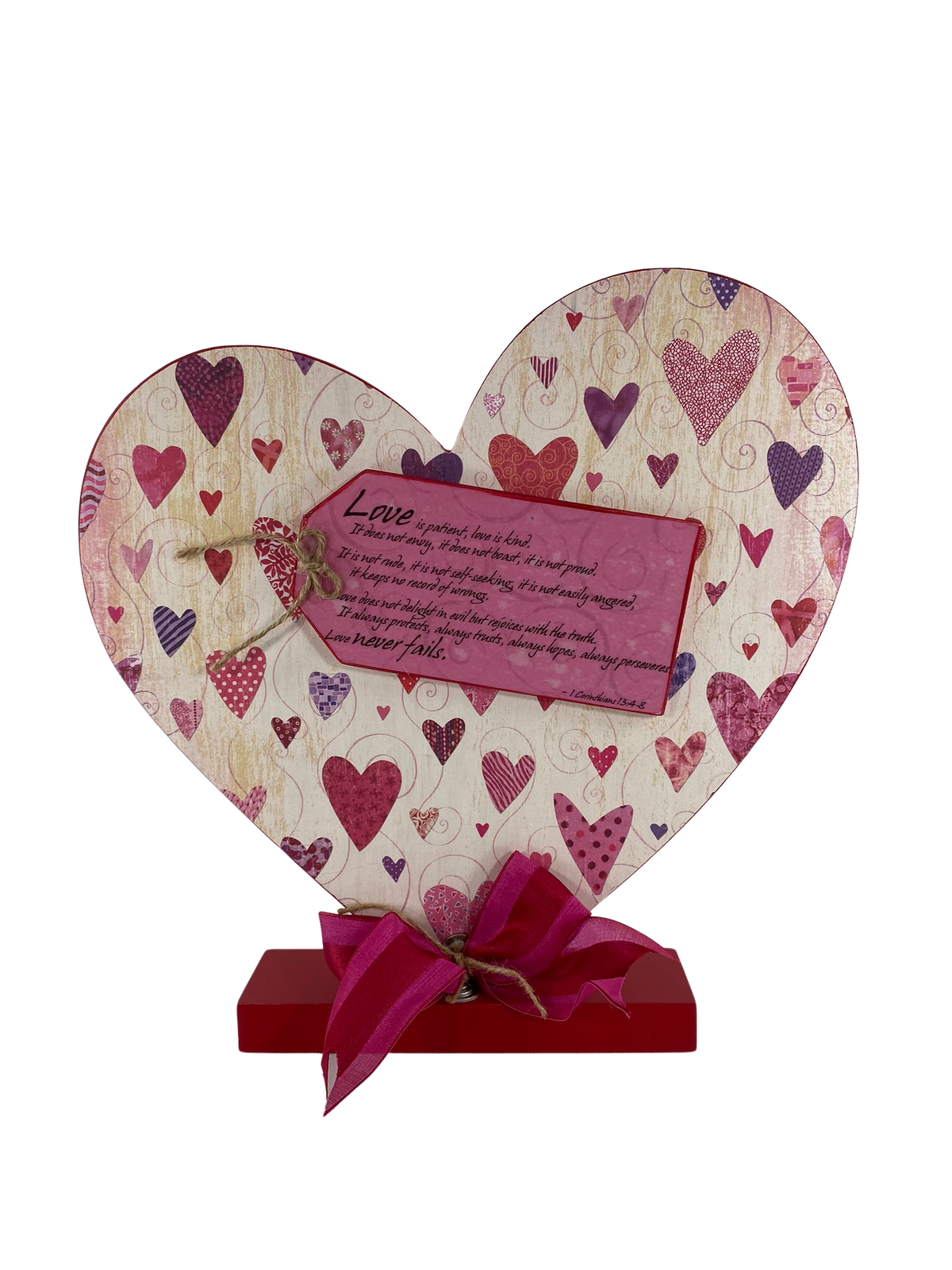 AGD Valentine Decor - 1st Corinthians Faith Hope Love Reversible Wood Heart