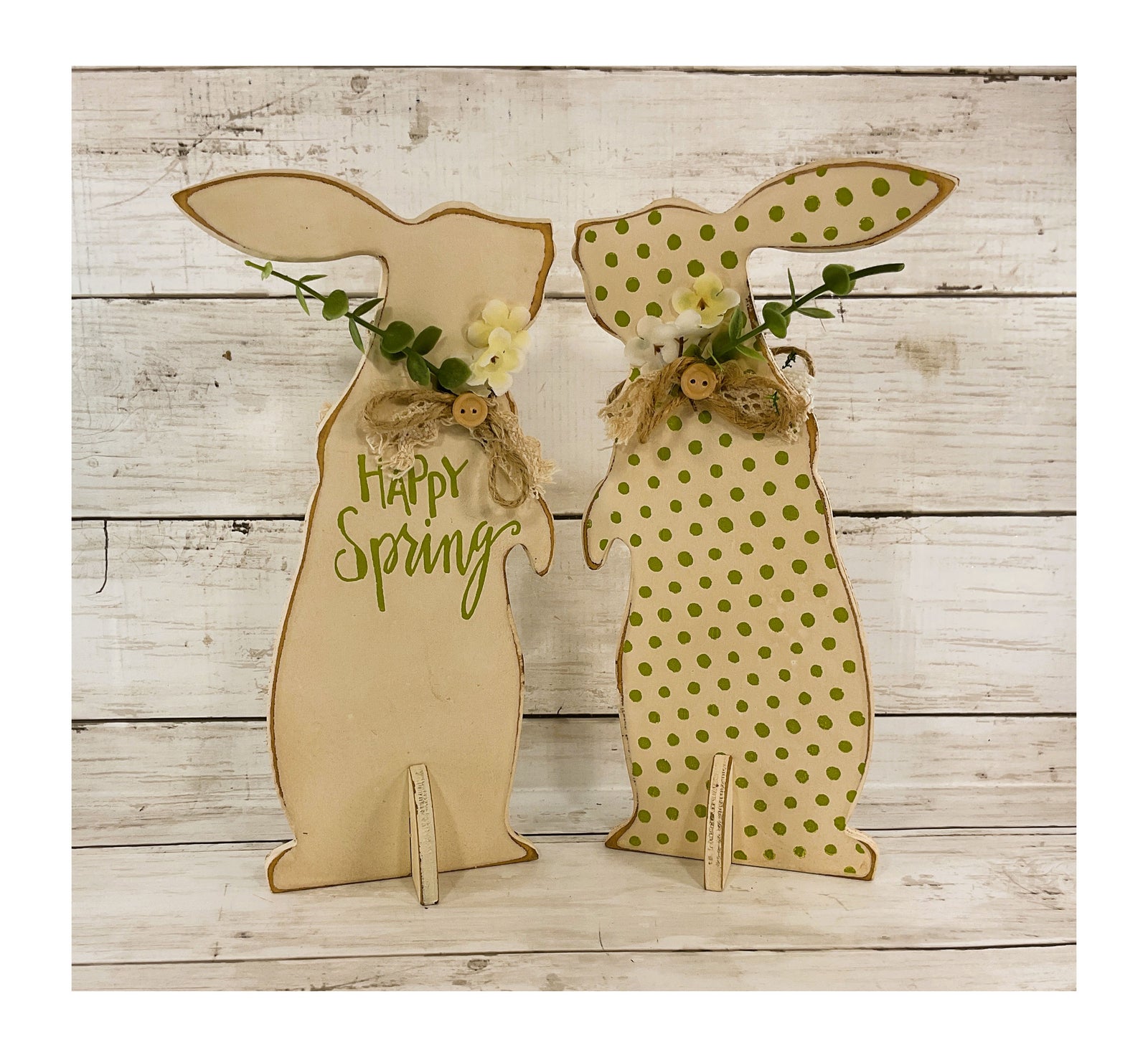AGD Easter Decor - Happy Spring Farmhouse Tall Wood Rabbits 2pc