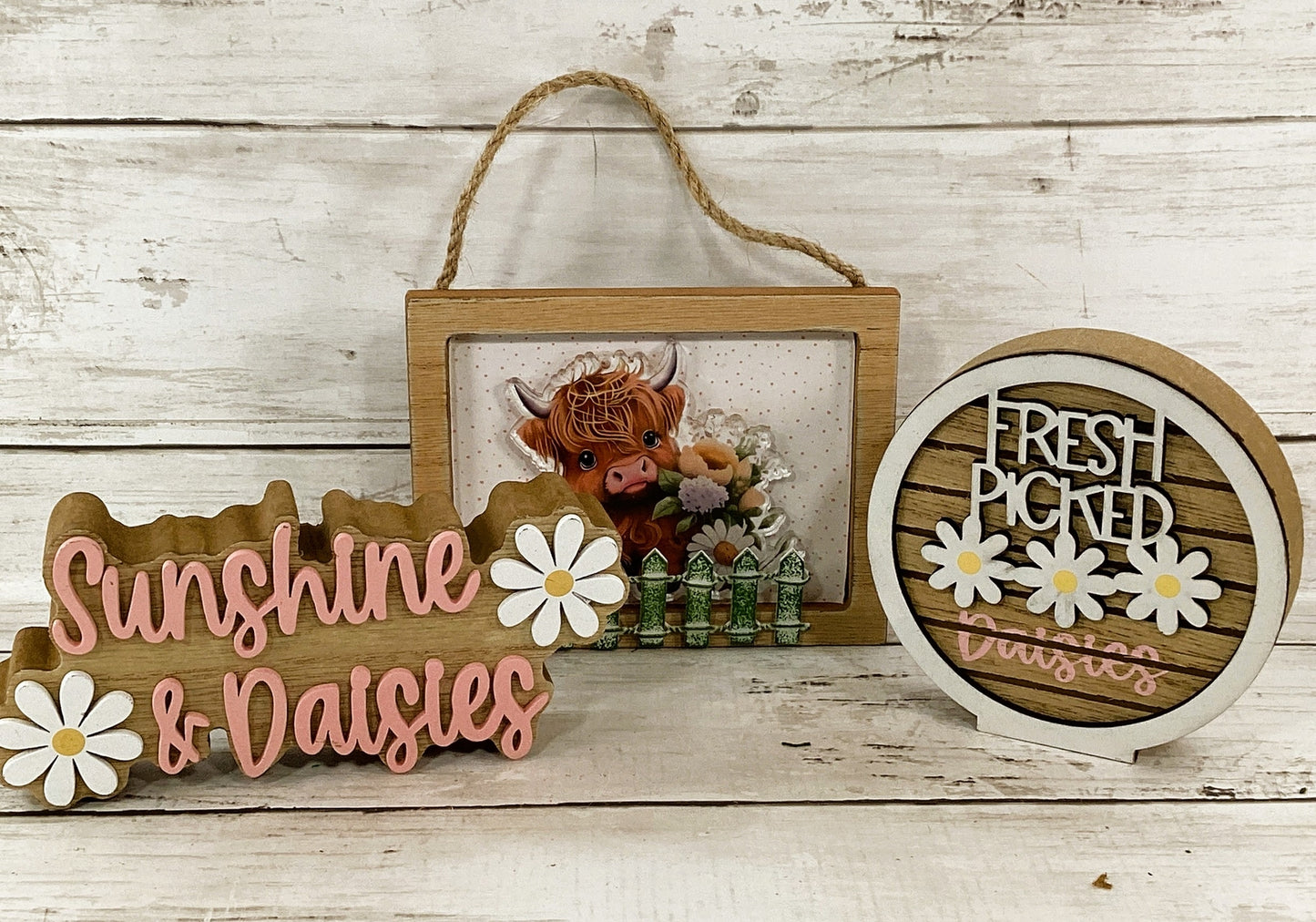 AGD Spring Decor - Daisy Sunshine Highland Cow Tier Tray Decor 3pc