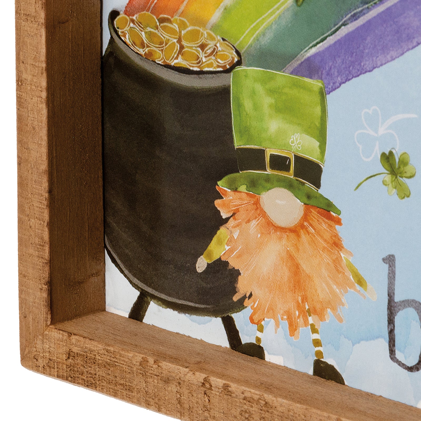 PBK St Patricks Decor - Lucky and Blessed Rainbow Gnome Inset Box Sign