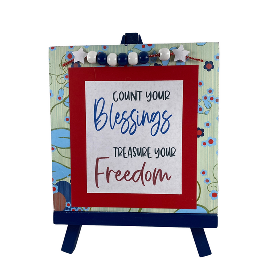 AGD Patriotic Decor - Count Blessings Treasure Freedom Easel Display
