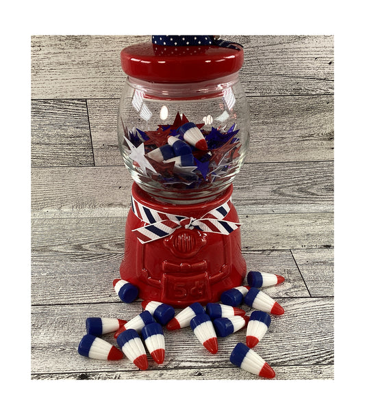 AGD Patriotic Decor - Small Ceramic Red Gumball Jar Resin Fake Candy Corn