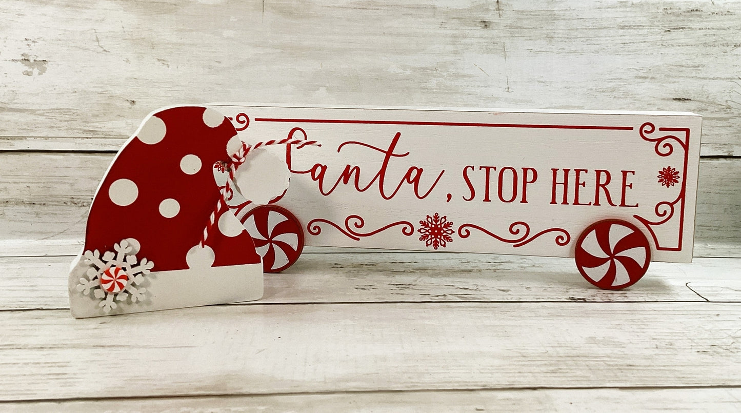 AGD Christmas Decor - Red White Candy Santa Hat Stop Here Signs 2pc