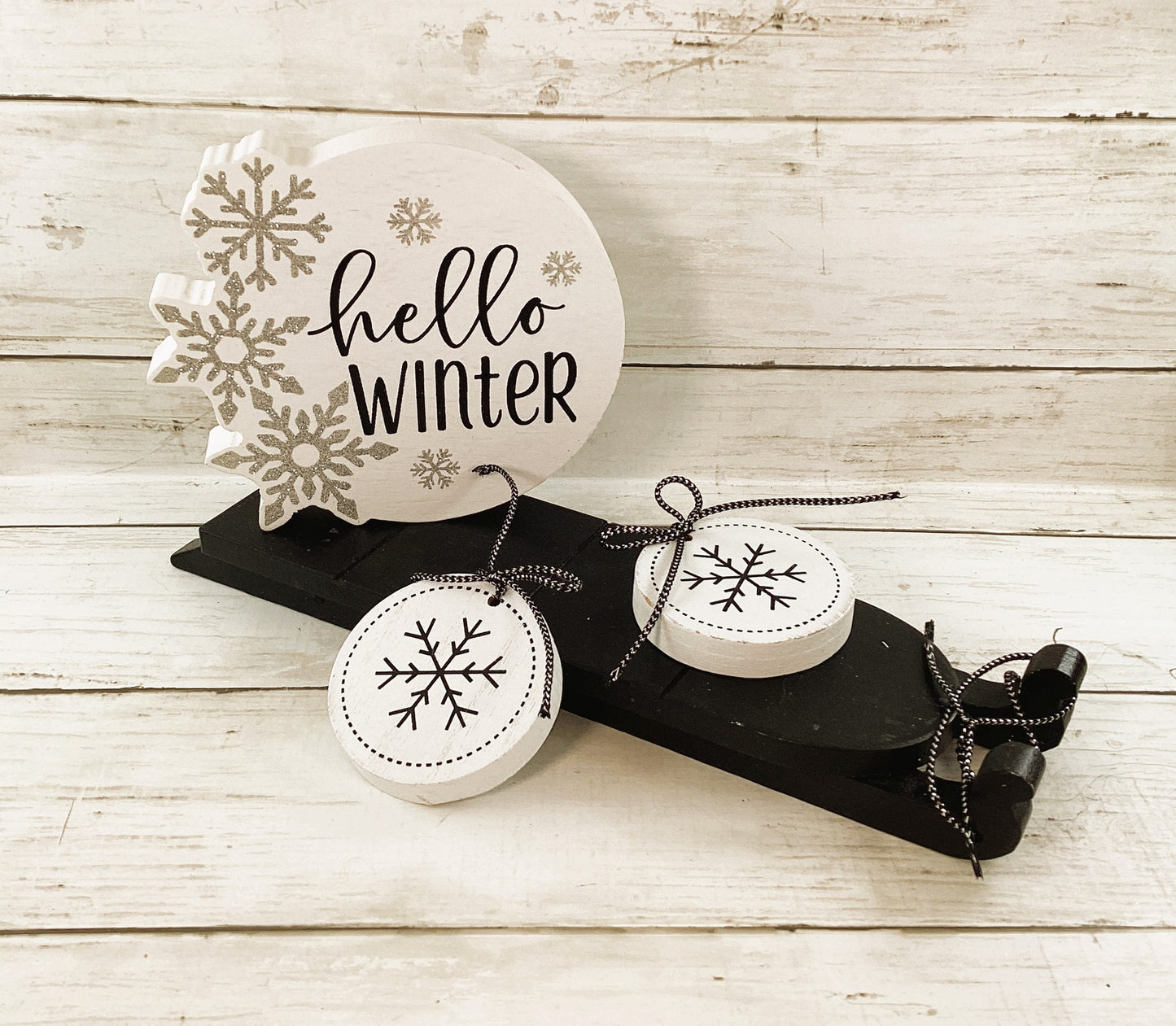 AGD Christmas Decor - Farmhouse Hello Winter Snowflake Sled 4pc Set