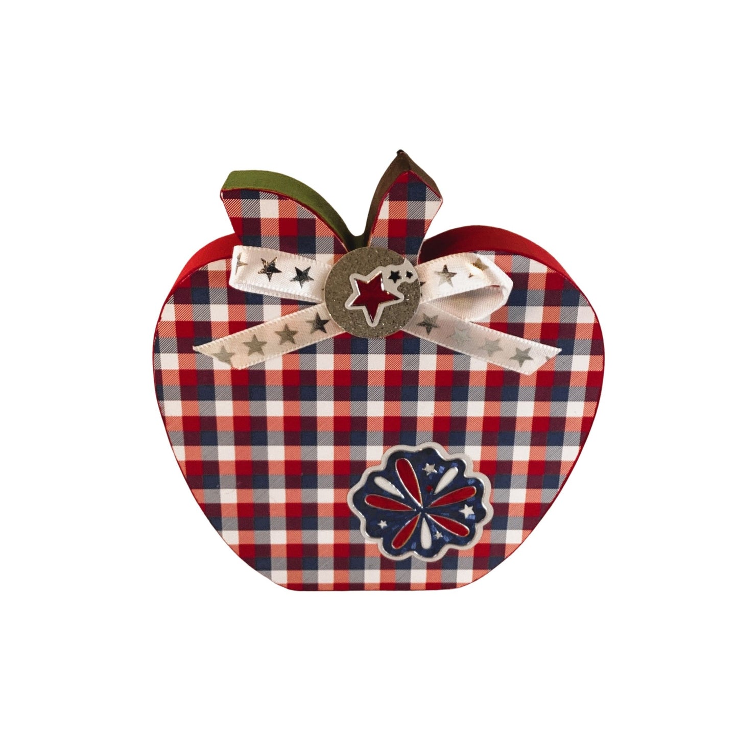 AGD Patriotic Decor - July 4th Red White Blue Chunky Wood Apple Sitter