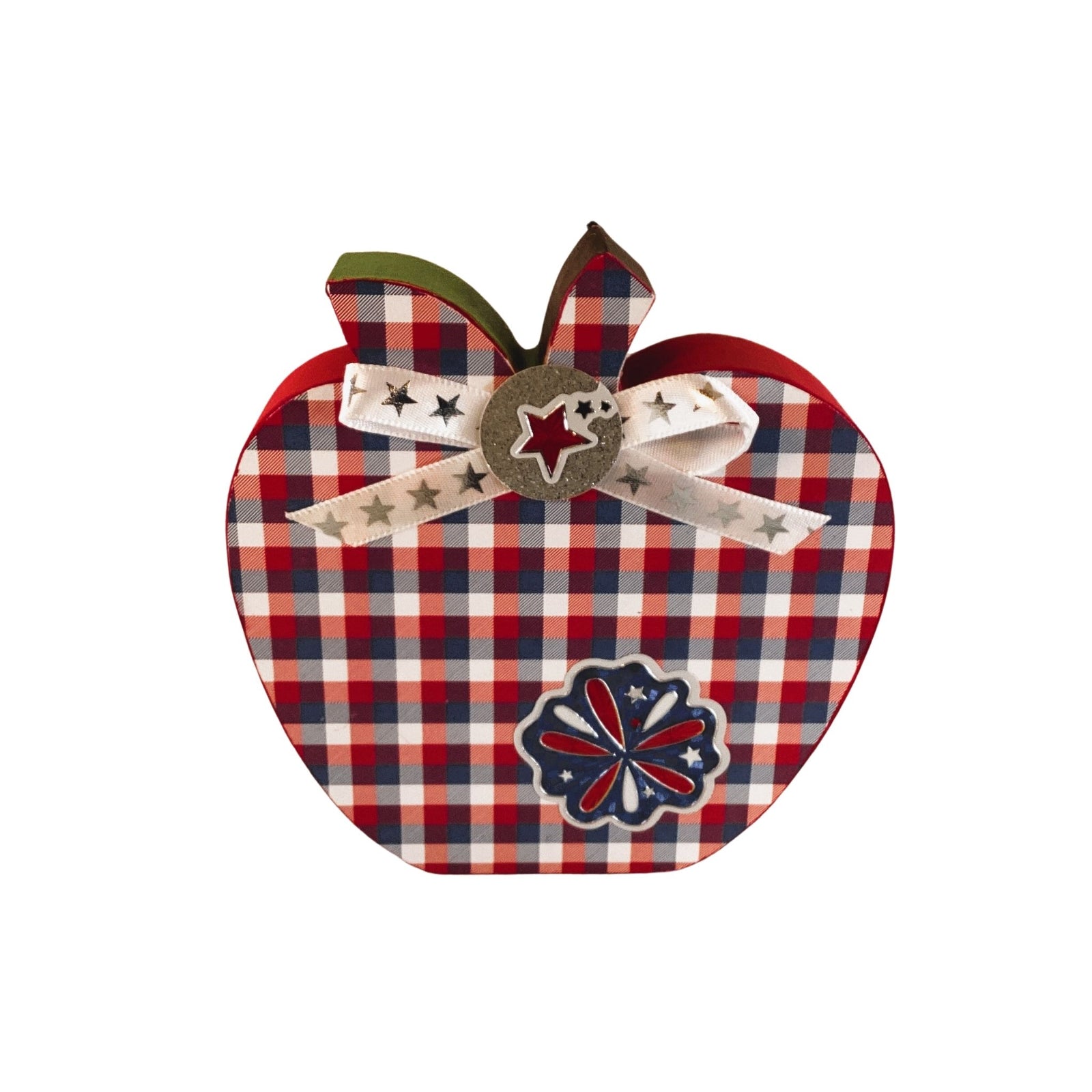 AGD Patriotic Decor - July 4th Red White Blue Chunky Wood Apple Sitter