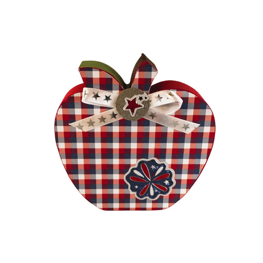 AGD Patriotic Decor - July 4th Red White Blue Chunky Wood Apple Sitter