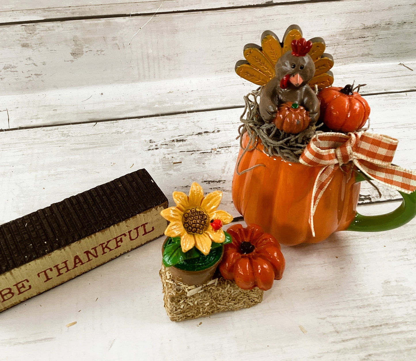 AGD Fall Decor - Small Espresso Pumpkin Coffee Cup Floral Display 3pc