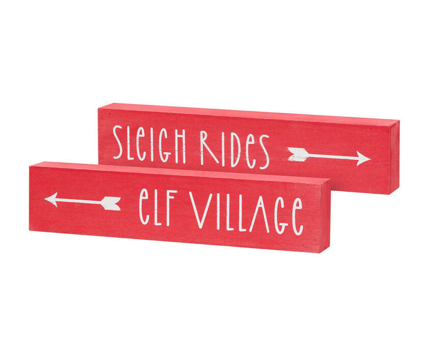 Collins Christmas Decor - Elf Village Sleigh Rides Reversible Sign