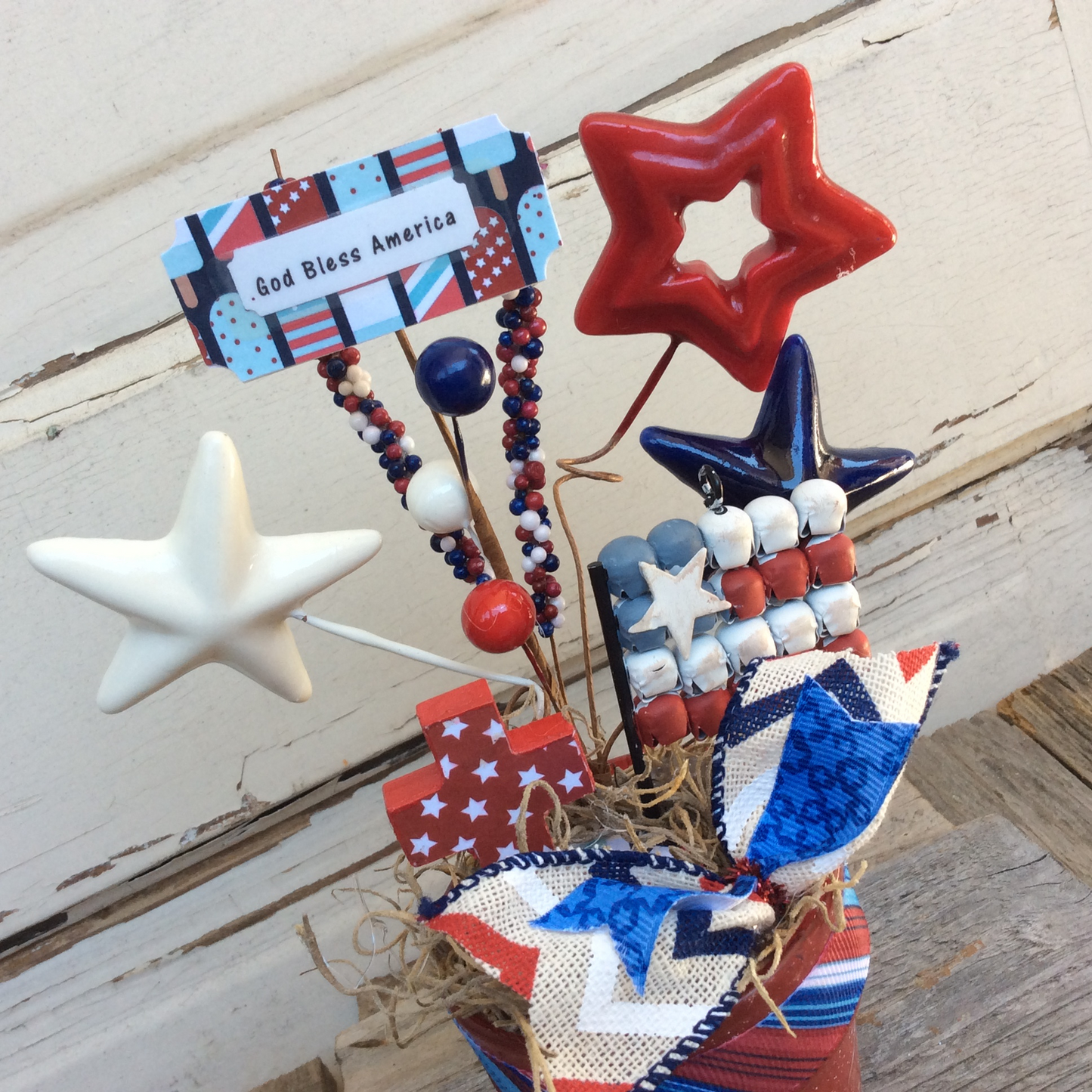 AGD Patriotic Decor - God Bless America Cross Display