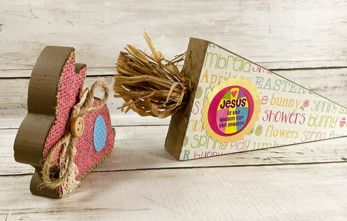 AGD Easter Decor - Jesus Reason Wood Carrot Runny Rabbit 2pc Set